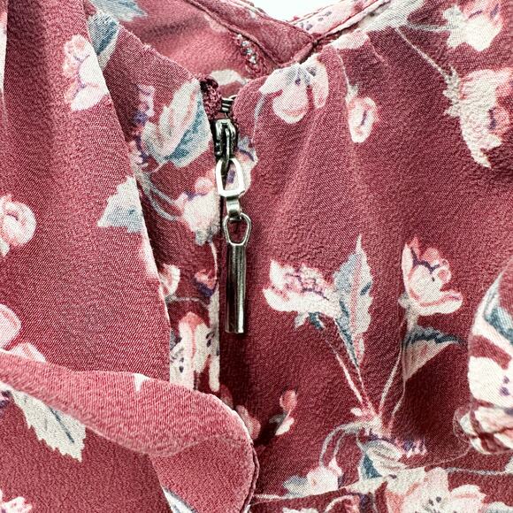 Rebecca Taylor Tilda Floral 100% Silk Ruffle Dress in Burgundy Size 6 - Picture 9 of 14